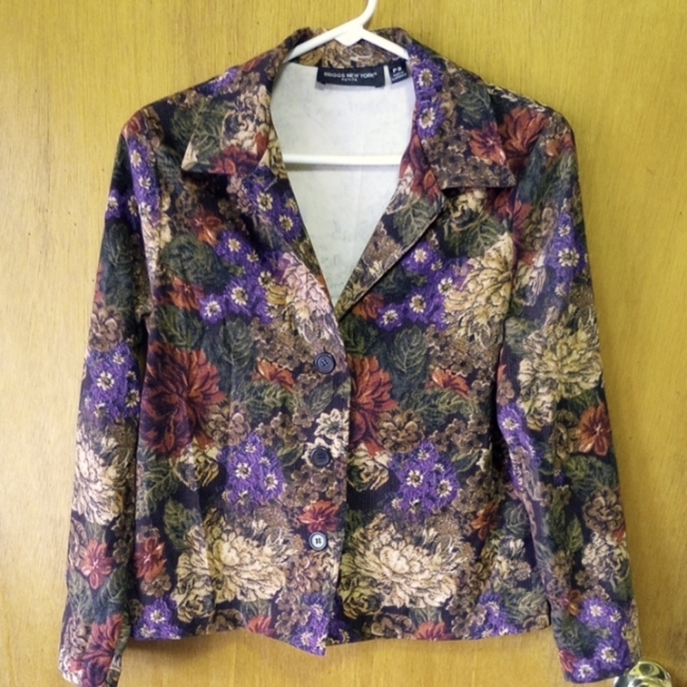 Briggs NY, Small Petite, Floral Women's Jacket, Purple, Brown, Tan, Green, Rust